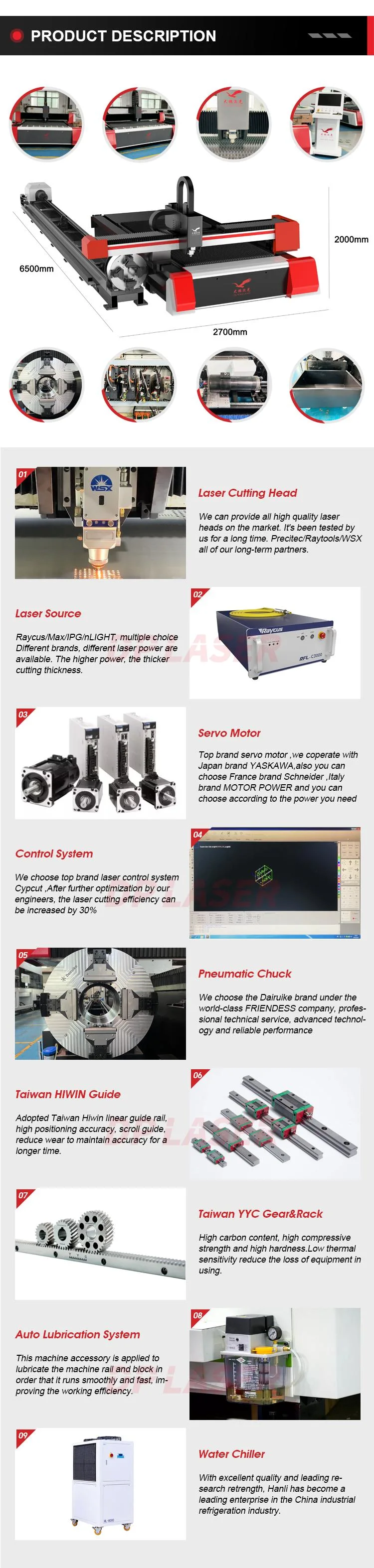 Gantry Type 1000W 2000W 3000W 6000W Cutter Pipe Plate Steel Iron Sheet Portable Tube Metal CNC Fiber Laser Cutting Machines